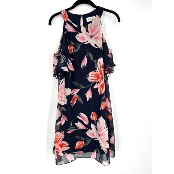 Eliza J Womens Floral Lined Chiffon Cold Shoulder‎ Shift Dress Black Pink Size 6 - Picture 14 of 14